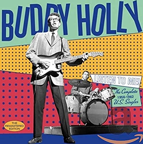 Buddy Holly album cover featuring him with a guitar and band.
