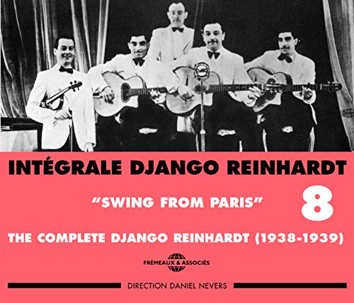 Black and white photo of Django Reinhardt and his band, album cover.