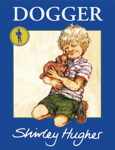 Book cover with a young boy holding a teddy bear, beige background, title "Dogger".