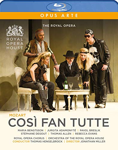 Blu-ray cover for Mozart’s Così Fan Tutte opera, featuring costumed performers.