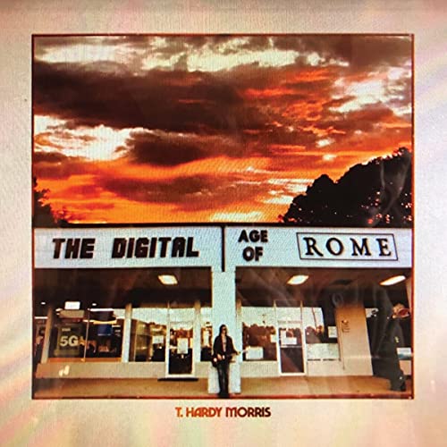 Album cover with storefront and orange sky, titled "The Digital Age of Rome".
