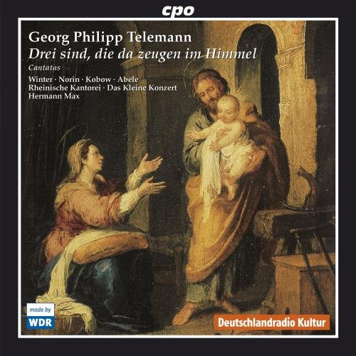 CD cover depicting the Holy Family with text: Telemann, Drei sind, die da zeugen.