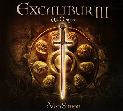 "Album cover featuring a golden shield with a sword and faces on a dark background."
