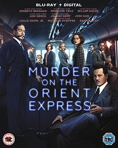"Blue Blu-ray case with 'Murder on the Orient Express' cover art featuring actors."