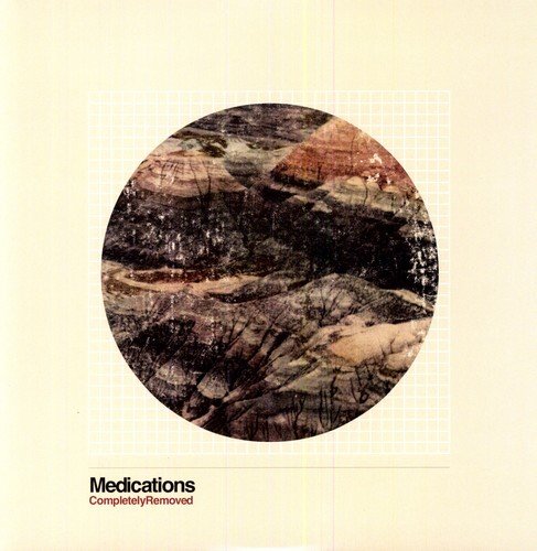 "Album cover with a beige background, grid pattern, and abstract earth-toned circular image."