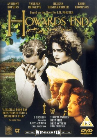 “Howards End” DVD cover featuring actors Hopkins, Redgrave, and Thompson.