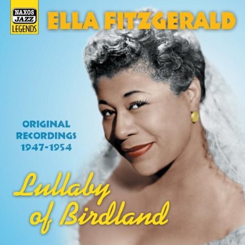 Ella Fitzgerald's album cover featuring a portrait of her against a blue background.