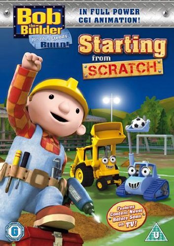 DVD cover featuring Bob the Builder and machines on a soccer field at night.