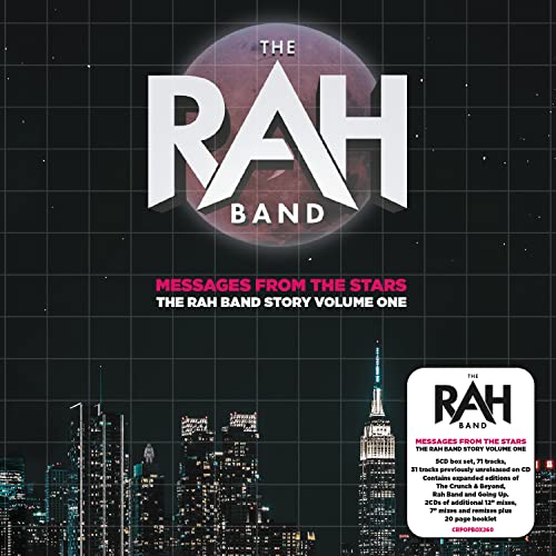 CD cover for âMessages From The Starsâ by The Rah Band, city skyline.