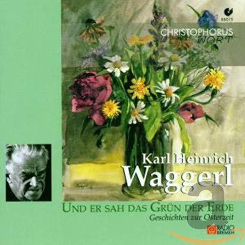 "CD cover with a vase of flowers and author's portrait on green background."