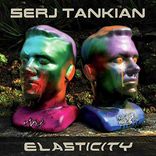 Album cover for Serj Tankian’s “Elasticity” featuring two colorful bust sculptures.