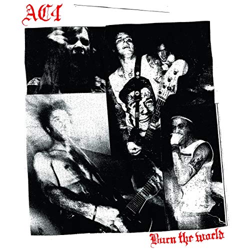 Black and white photo of a metal band, album cover for AC4.