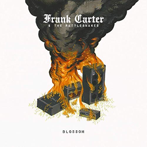 Album cover for "Blossom" by Frank Carter & The Rattlesnakes, burning speakers.