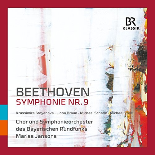 Red-bordered CD cover with abstract art and Beethoven Symphony No. 9 text.