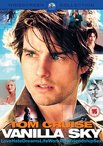 Vanilla Sky DVD cover featuring Tom Cruise, with multiple smaller images layered around him.