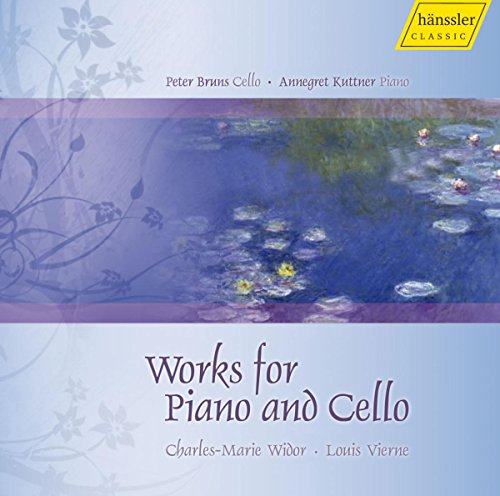 CD cover with water lilies and text: "Works for Piano and Cello".