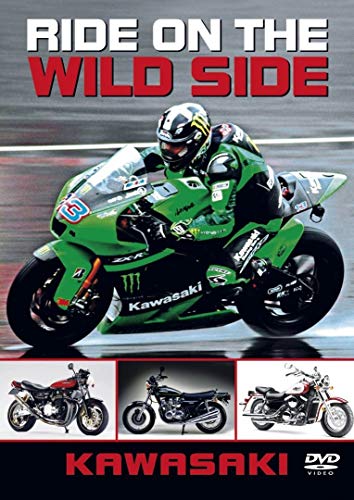 Kawasaki motorcycle DVD cover featuring a racer and vintage bikes.