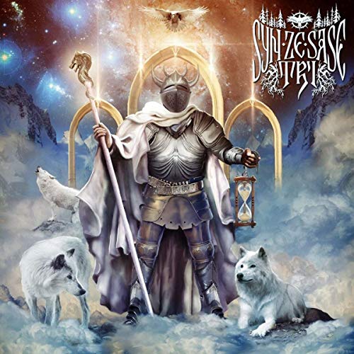 CD cover: armored figure with wolves, hourglass, and celestial background.