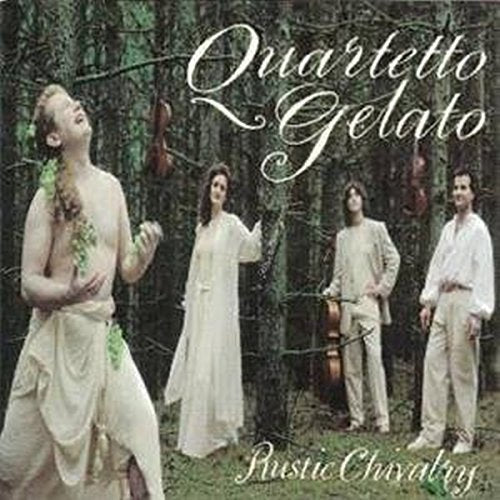 "CD cover featuring four people in white standing in a forest, with 'Quartetto Gelato' text."