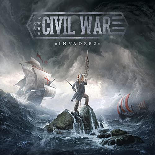 Album cover for “Civil War - Invaders” depicting ships and a warrior.
