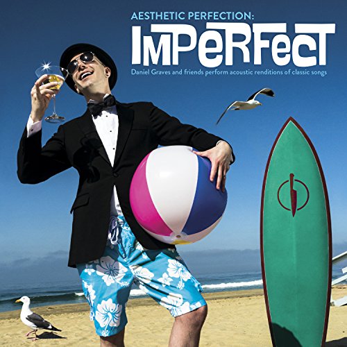 Man in tuxedo and floral shorts holding beach ball and champagne on album cover.