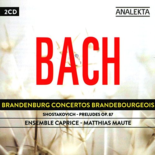 "CD cover with 'BACH' in red, featuring composer's name and musical work titles."