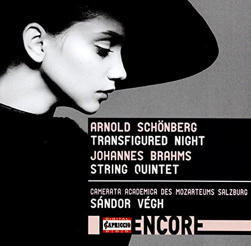 Black and white CD cover featuring a woman’s face and musical composers’ names.