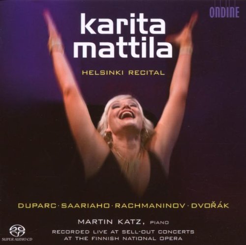 CD cover: Karita Mattila with arms raised, performing in Helsinki.