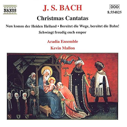 CD cover for Bach’s Christmas Cantatas by Aradia Ensemble, Nativity scene.