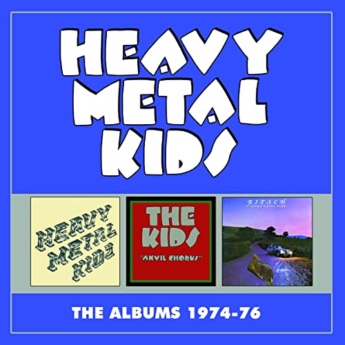 Album cover for "Heavy Metal Kids - The Albums 1974-76" with album art collage.