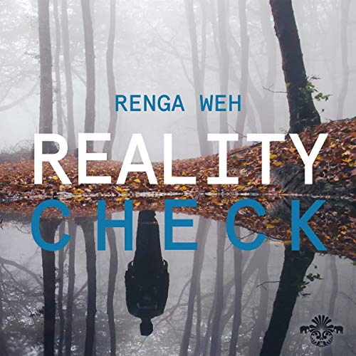 "Album cover with a person upside down in a misty forest reflection."