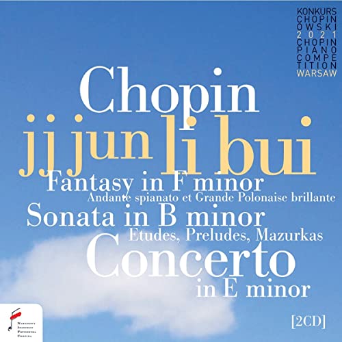 CD cover for Jj Jun Li Bui performing Chopin piano works against a sky.