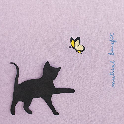 "Album cover with black cat and butterfly on pink background, 'mutual benefit' text."