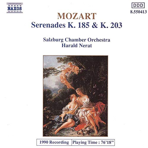 CD cover for Mozart’s Serenades featuring a classical painting of figures.