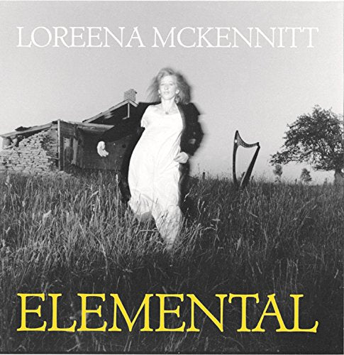 Black and white album cover featuring Loreena McKennitt in a field.
