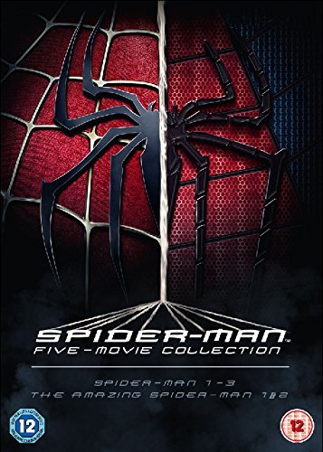 "Red and blue Spiderman costume with black spider emblem on DVD cover."