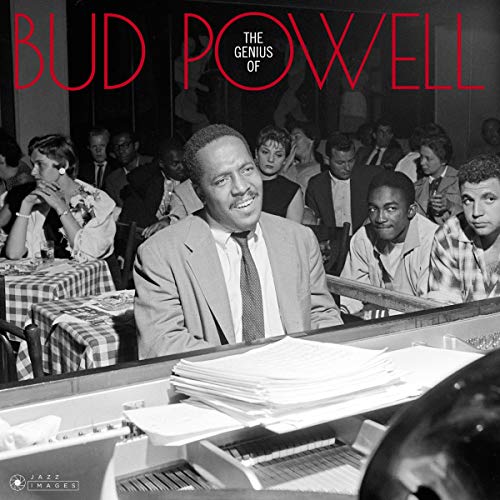 Bud Powell at a piano, surrounded by a crowd in a nightclub.