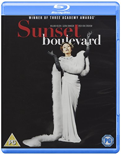 “Sunset Boulevard” Blu-ray cover featuring Gloria Swanson in a white gown.