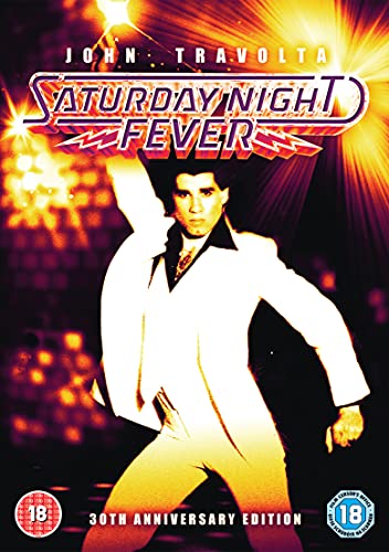 Saturday Night Fever DVD cover with John Travolta dancing in a white suit.