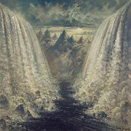 Painted album cover depicting a desolate, mountainous landscape with waterfalls.