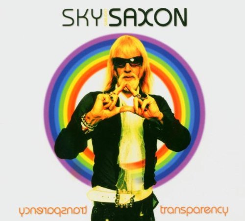 Album cover featuring Sky Saxon with rainbow background and text "Sky Saxon transparency".