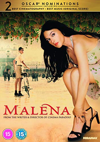 DVD cover for "Malena" featuring Monica Bellucci and a young boy.