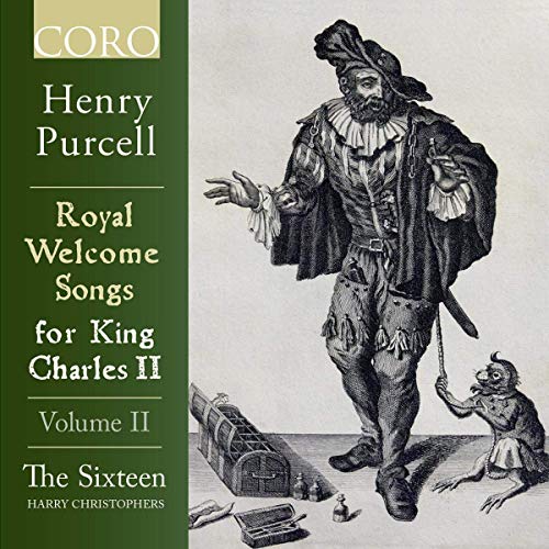 CD cover for Henry Purcell’s “Royal Welcome Songs,” featuring historical illustration.