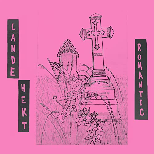Pink album cover with a sketched graveyard scene and text “Lande Hekt Romantic”.