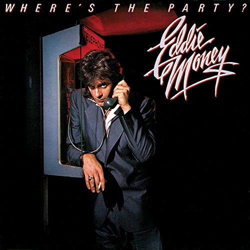 Eddie Money album cover: man in suit using a red phone booth.