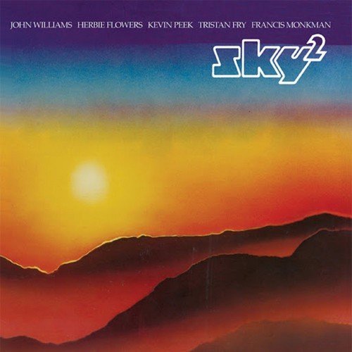 "Album cover for 'Sky 2' featuring a colorful sunset over mountains."