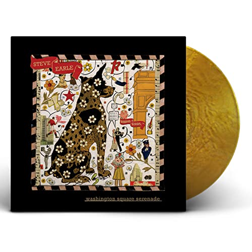 Steve Earle album cover with a dog, flowers, and gold vinyl record.