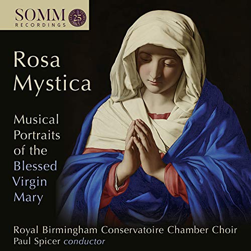 "CD cover featuring a painting of the Virgin Mary praying, with blue and white robes."