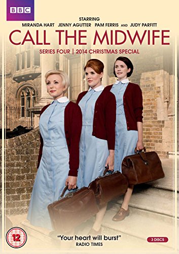 DVD cover for "Call The Midwife" featuring three midwives standing on steps.