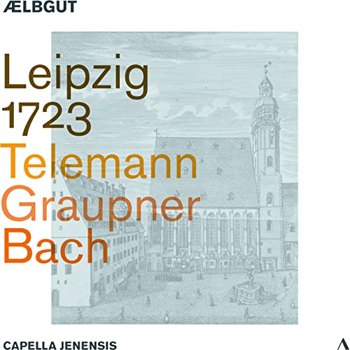CD cover featuring Leipzig cityscape and composers’ names: Telemann, Graupner, Bach.
